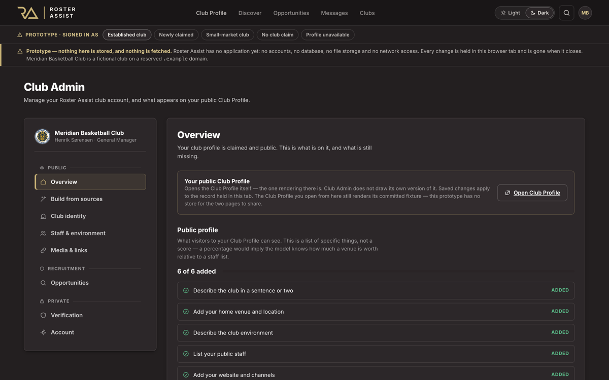 Club Admin preview