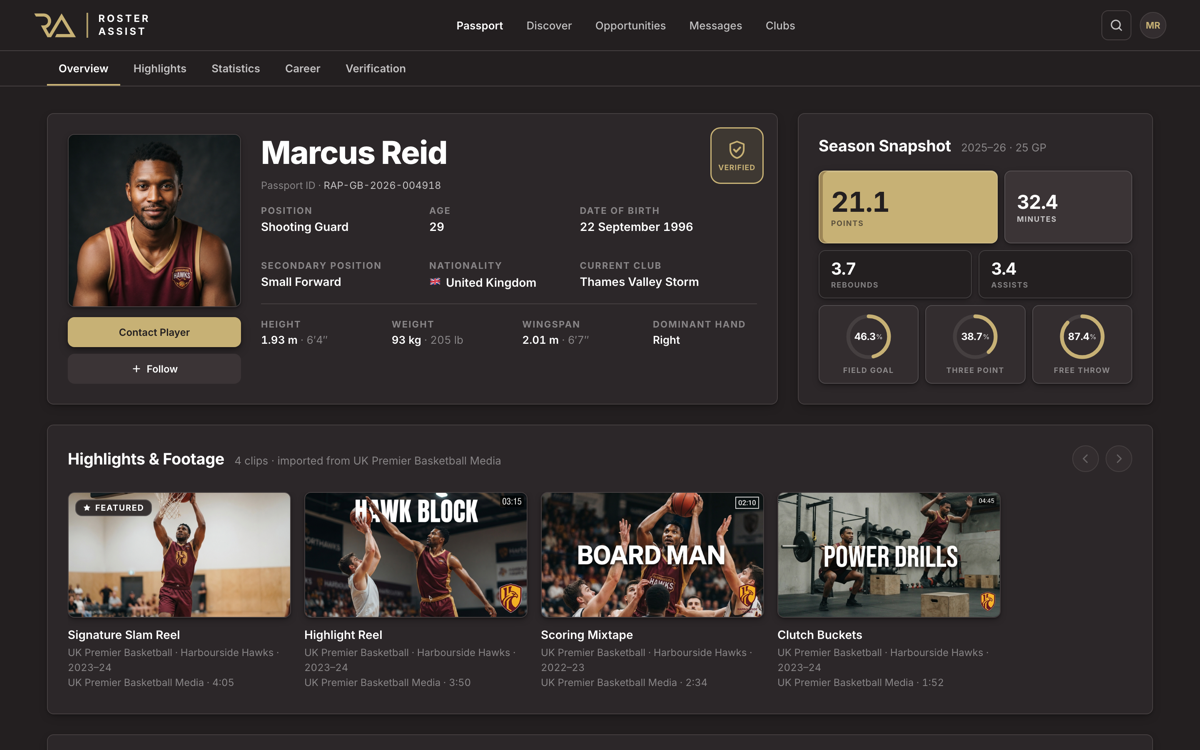 Player Passport — Marcus Reid preview