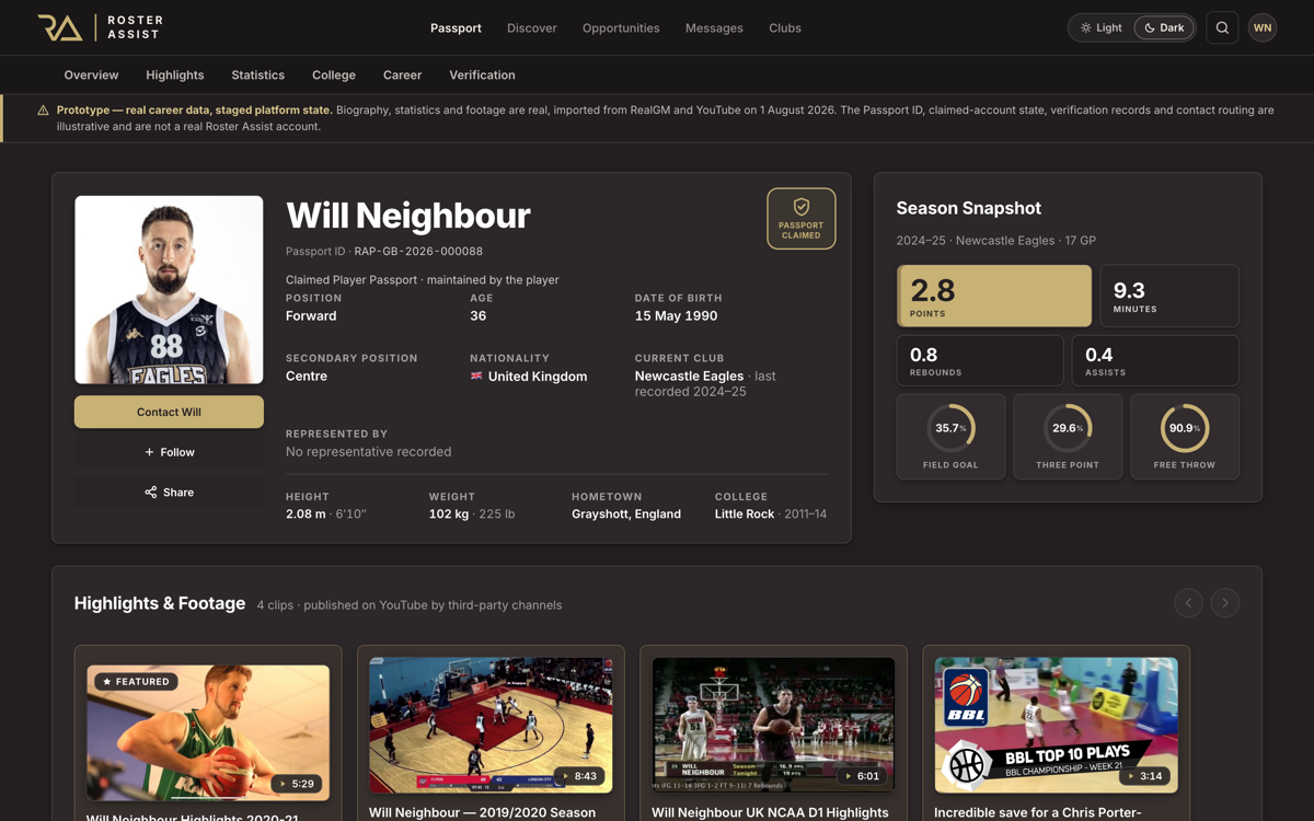 Player Passport — Will Neighbour preview