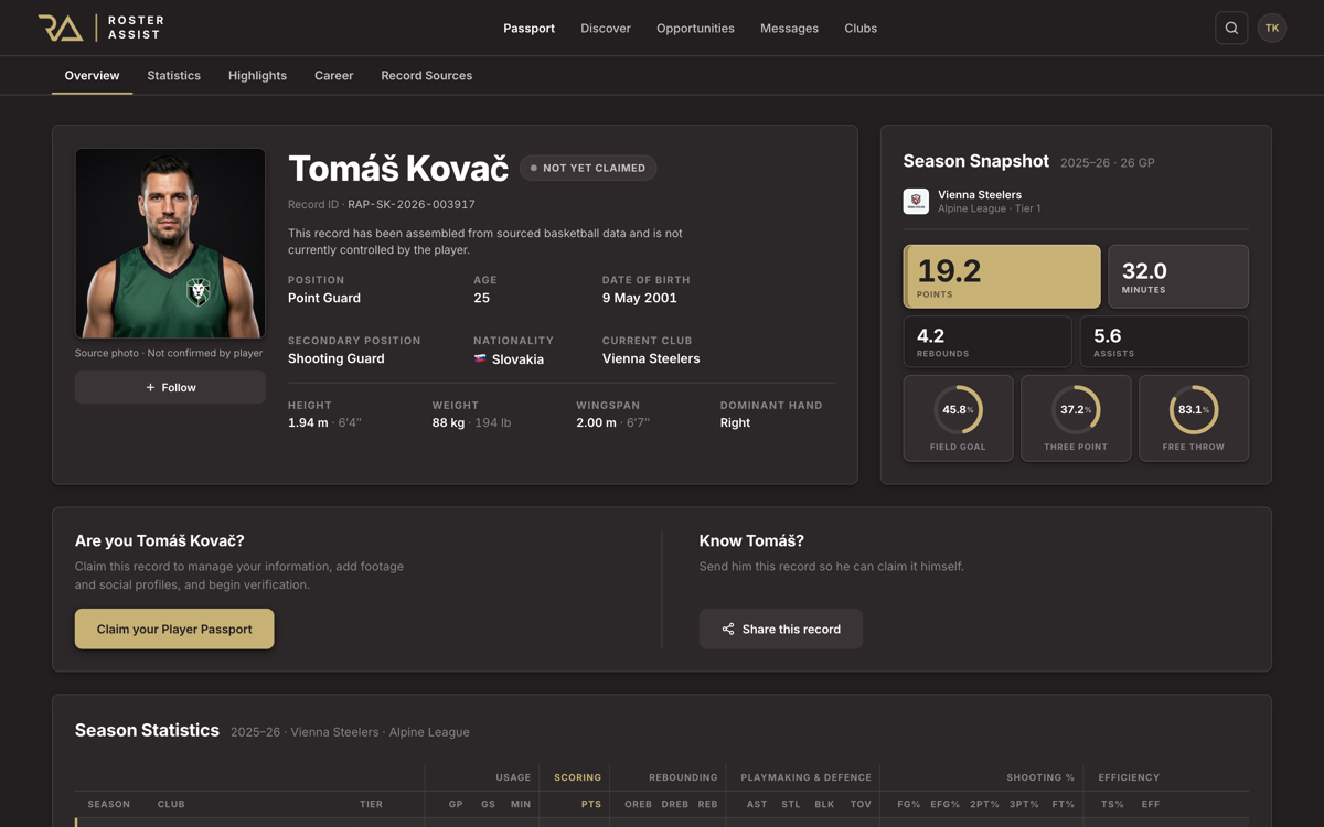 Player Record — Tomáš Kovač preview